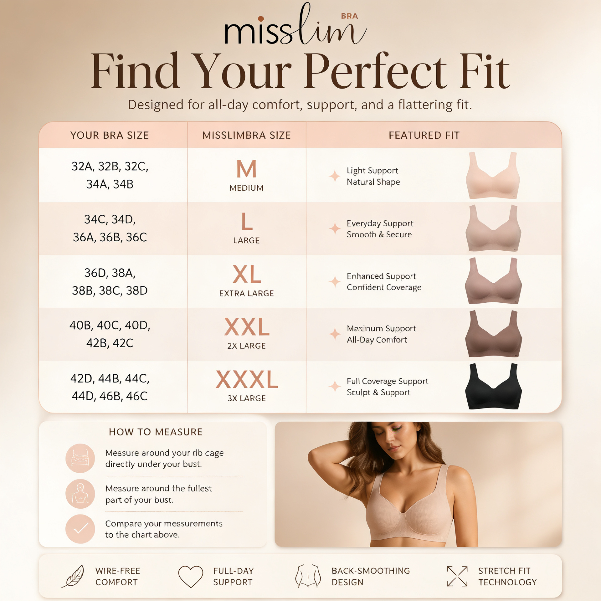 MisSlim Bra - Wireless Comfort Bra (Back-Smoothing Fit)